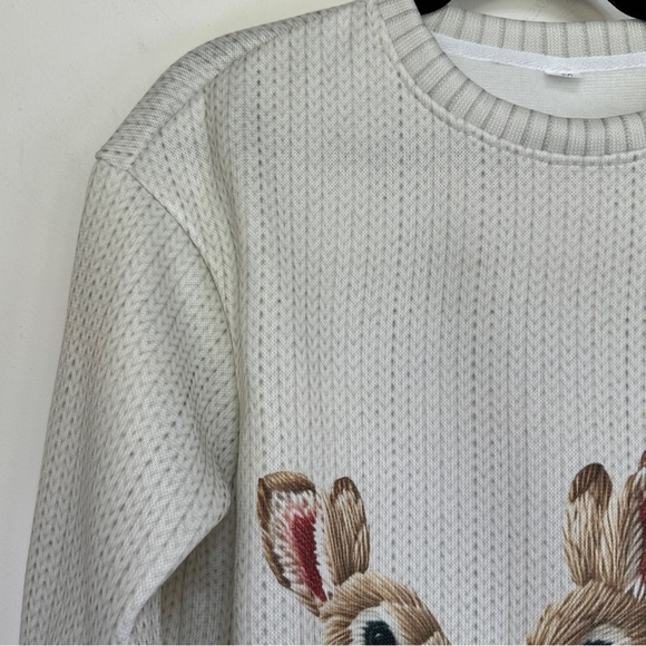 Vintage Style Easter Bunny Print Crewneck Sweatshirt White M - Picture 2 of 6
